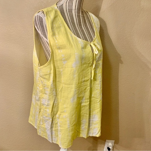 For Cynthia Linen Top XL Yellow White Blotchy Retro Keyhole Ties Linen Viscose - Picture 5 of 14